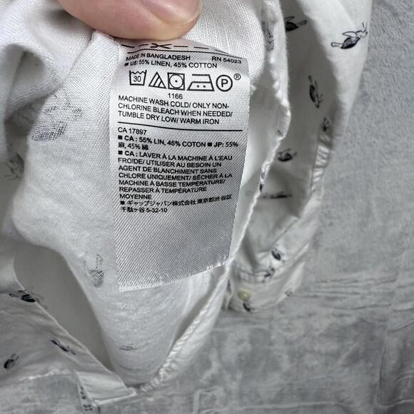 Banana Republic Slim Fit Linen Cotton Shirt Sz XL White Turtle Print Long Sleeve - Picture 6 of 10